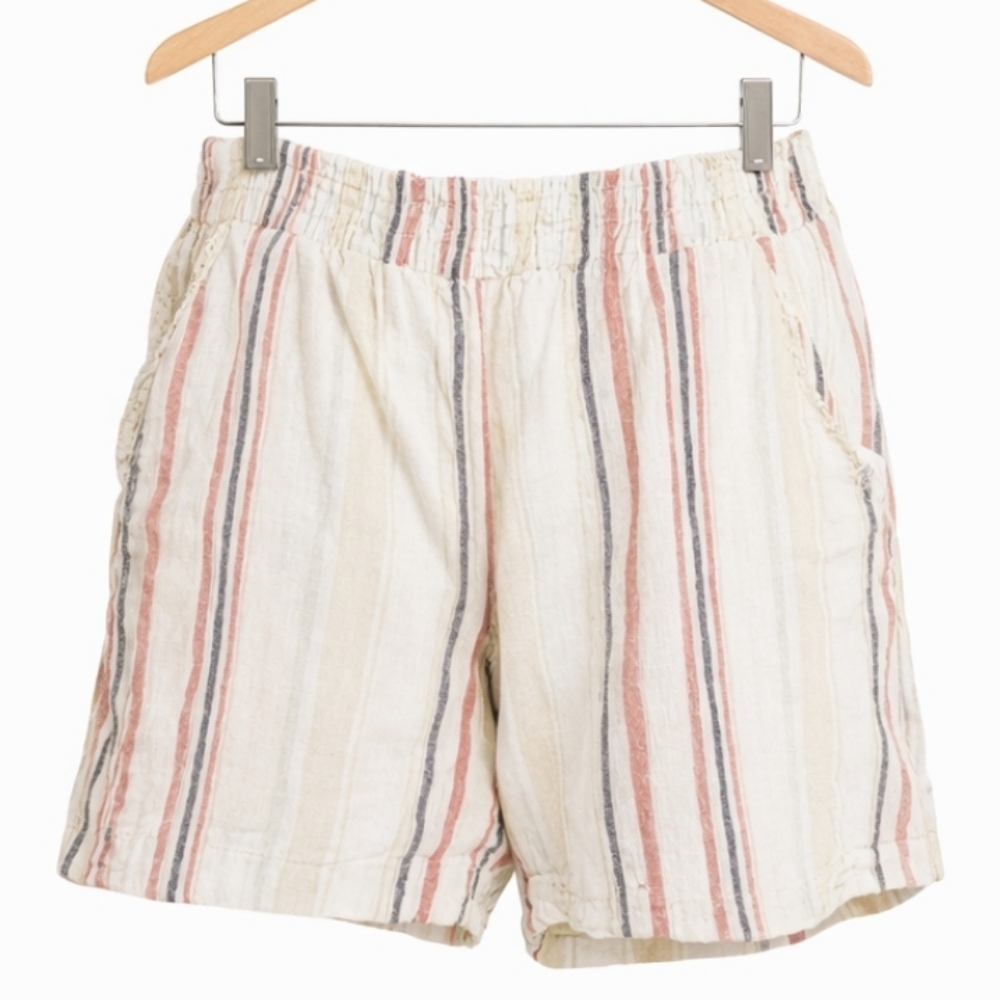 # Briggs New York Cream Multi-Stripe Linen Blend Shorts